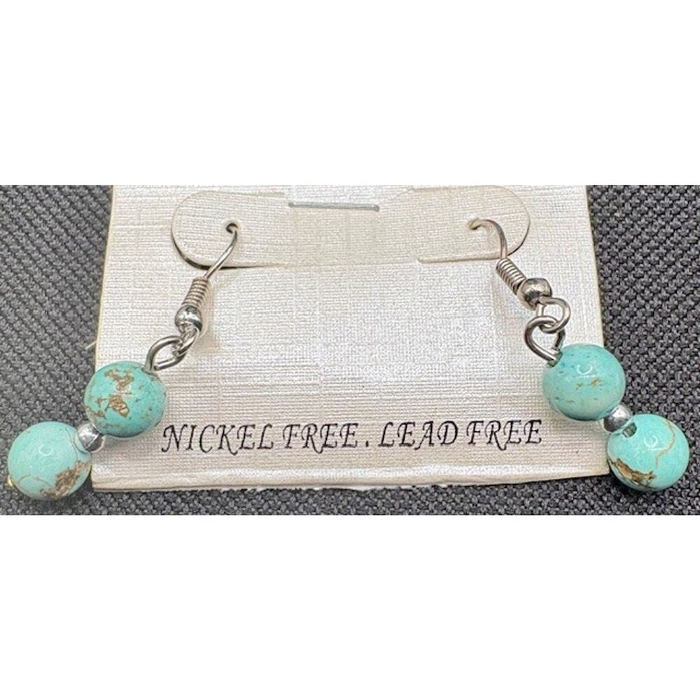 Turquoise Style Beaded Stone Necklace and Earring Set - Nickel and Lead Free - Picture 3 of 7